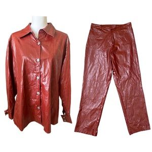 Who’s There | Women’s Burgundy Red Faux Leather Pants Jacket Set Size 14 and 2X